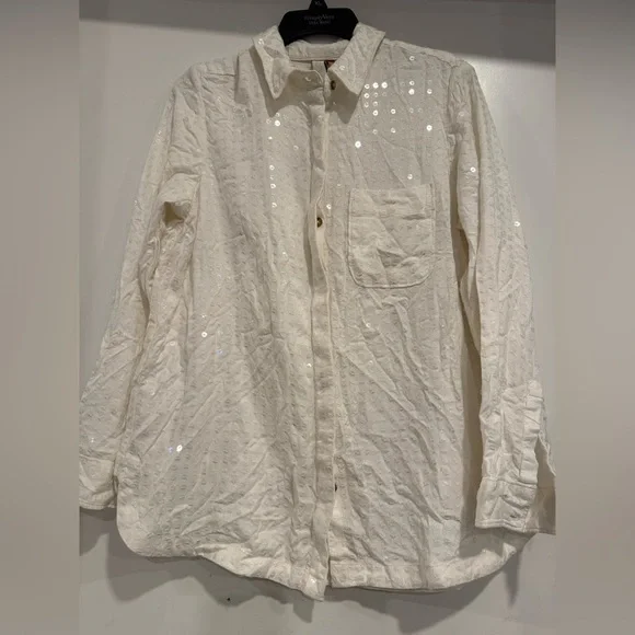 Pilcro Top Sequin Button Down Blouse  Anthropologie Size M - Picture 3 of 7